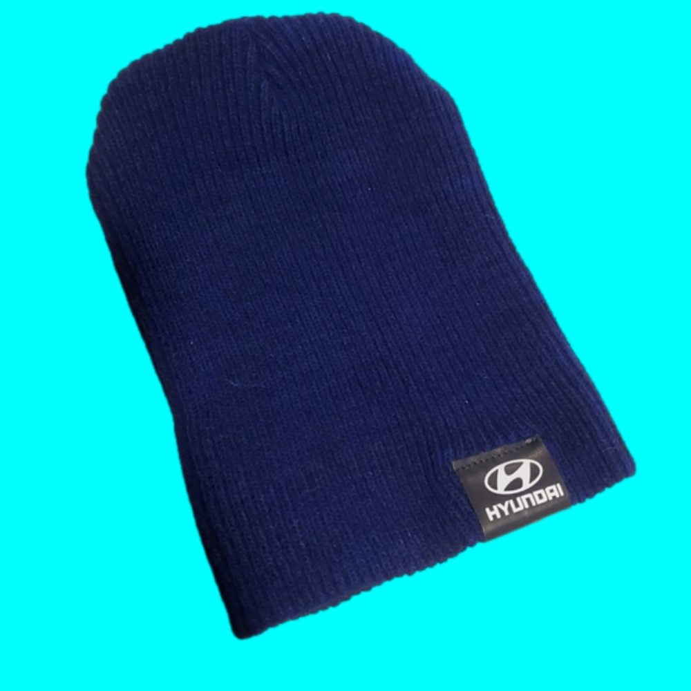 🍉 mens blue knit hat Hyundai label on front